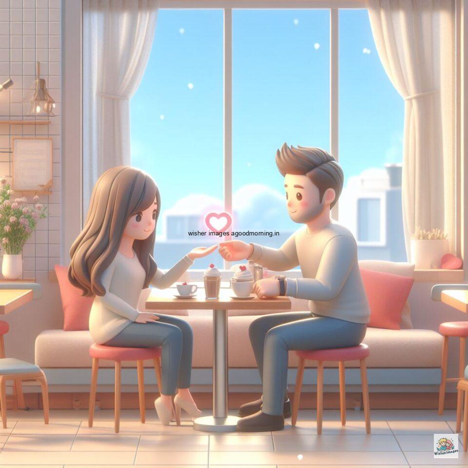 couple love images couple parpose in the middle in the park with flowers d cartoon with love vibes like a Caricature face ()