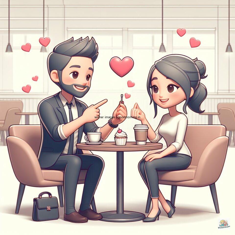 couple love images couple parpose in the middle in the park with flowers d cartoon with love vibes like a Caricature face ()