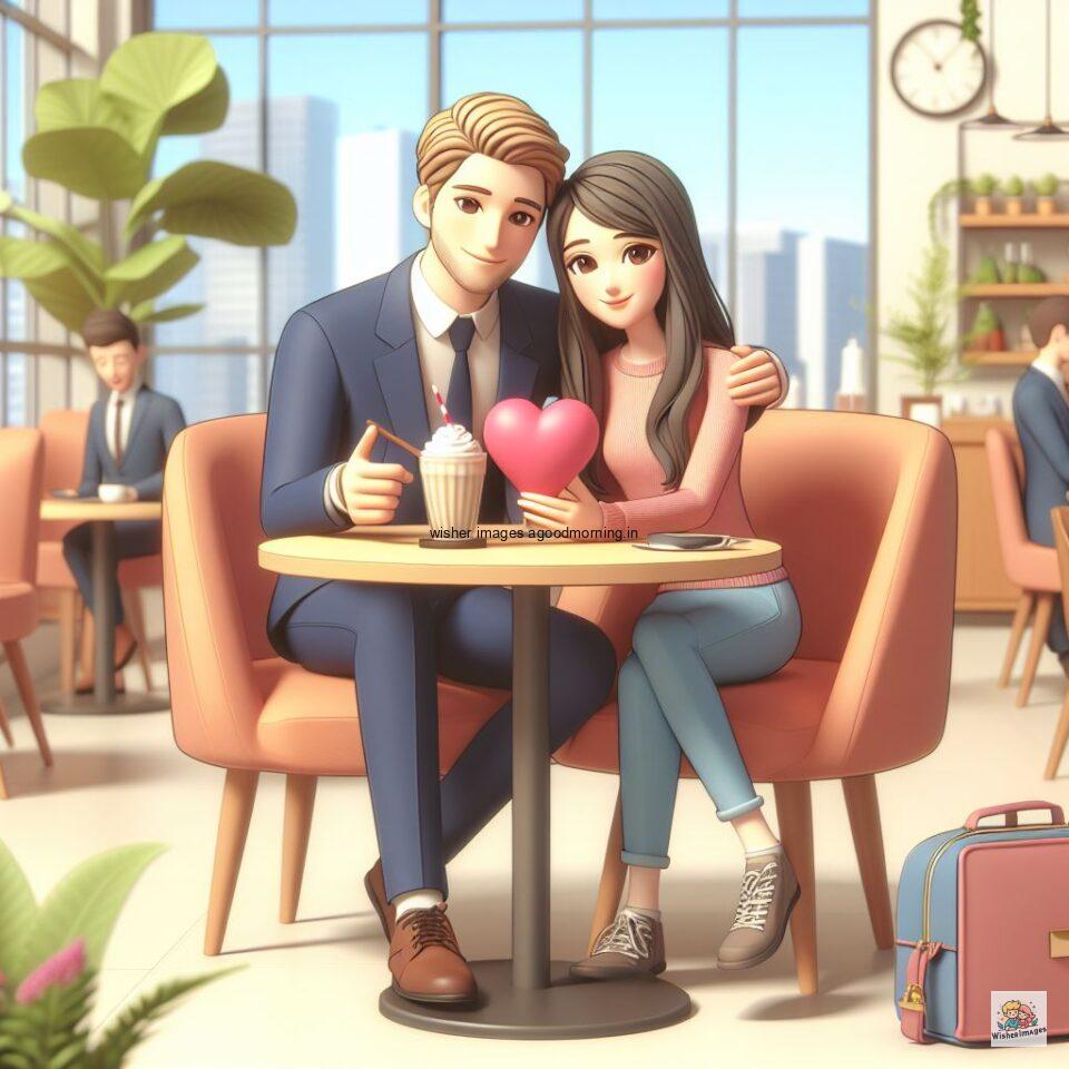 couple love images couple parpose in the middle in the park with flowers d cartoon with love vibes like a Caricature face ()