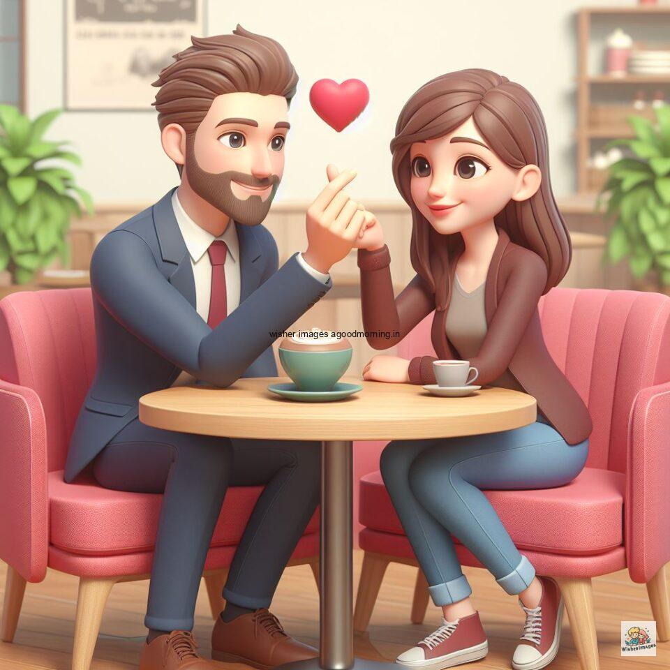 couple love images couple parpose in the middle in the park with flowers d cartoon with love vibes like a Caricature face ()