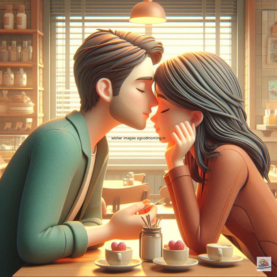 couple love images couple parpose in the middle in the park with flowers d cartoon with love vibes like a Caricature face ()