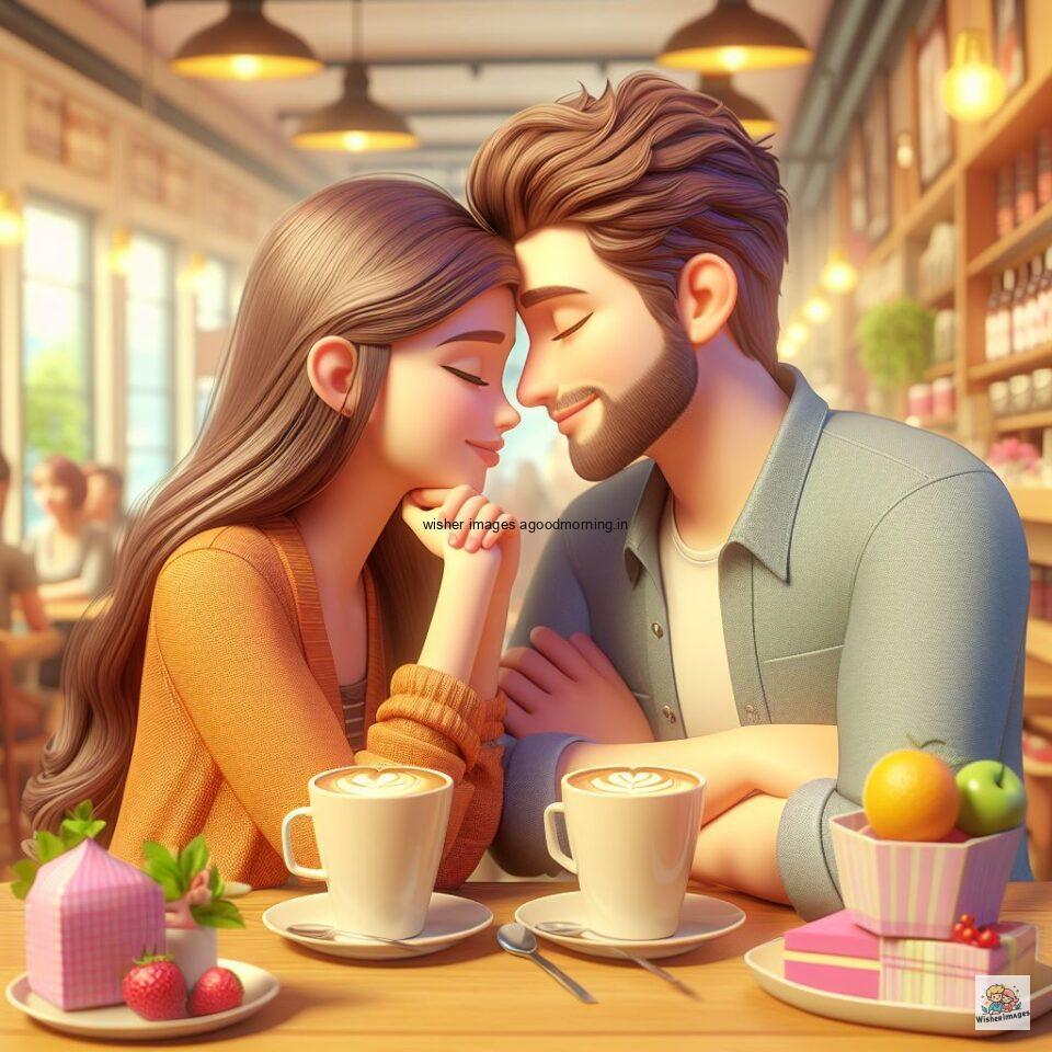 couple love images couple parpose in the middle in the park with flowers d cartoon with love vibes like a Caricature face ()