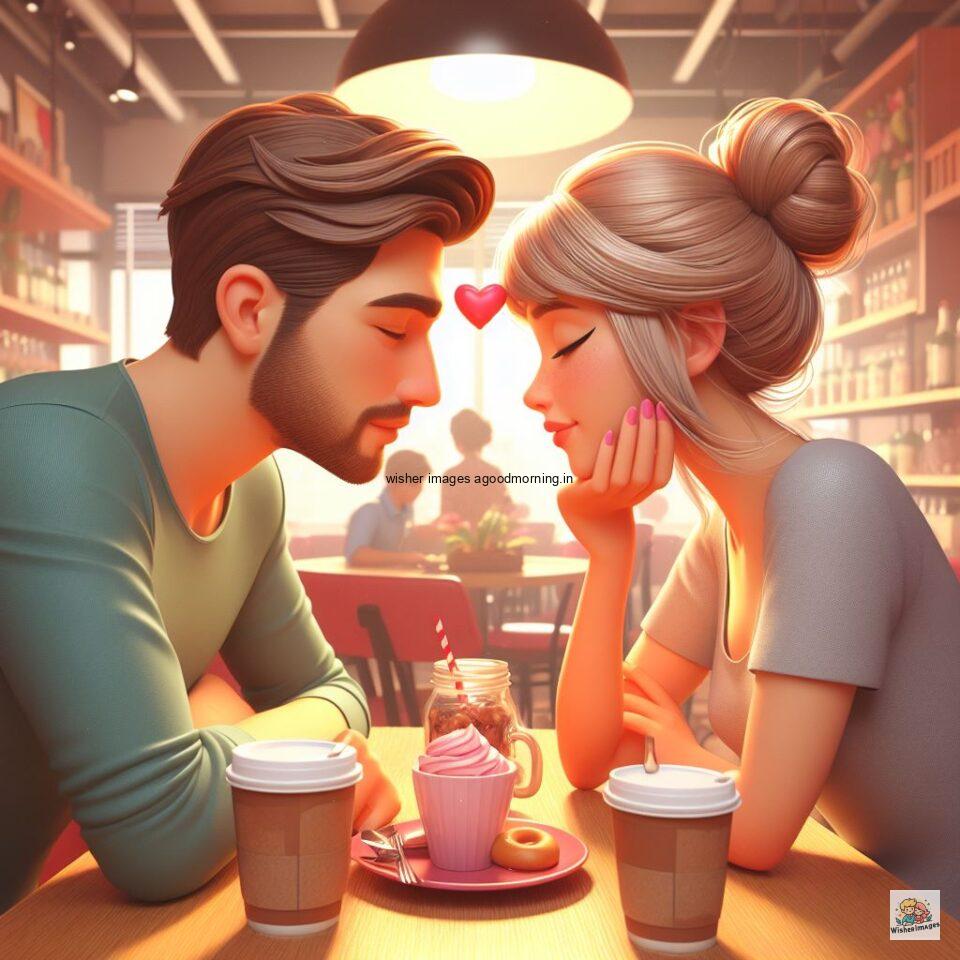 couple love images couple parpose in the middle in the park with flowers d cartoon with love vibes like a Caricature face ()