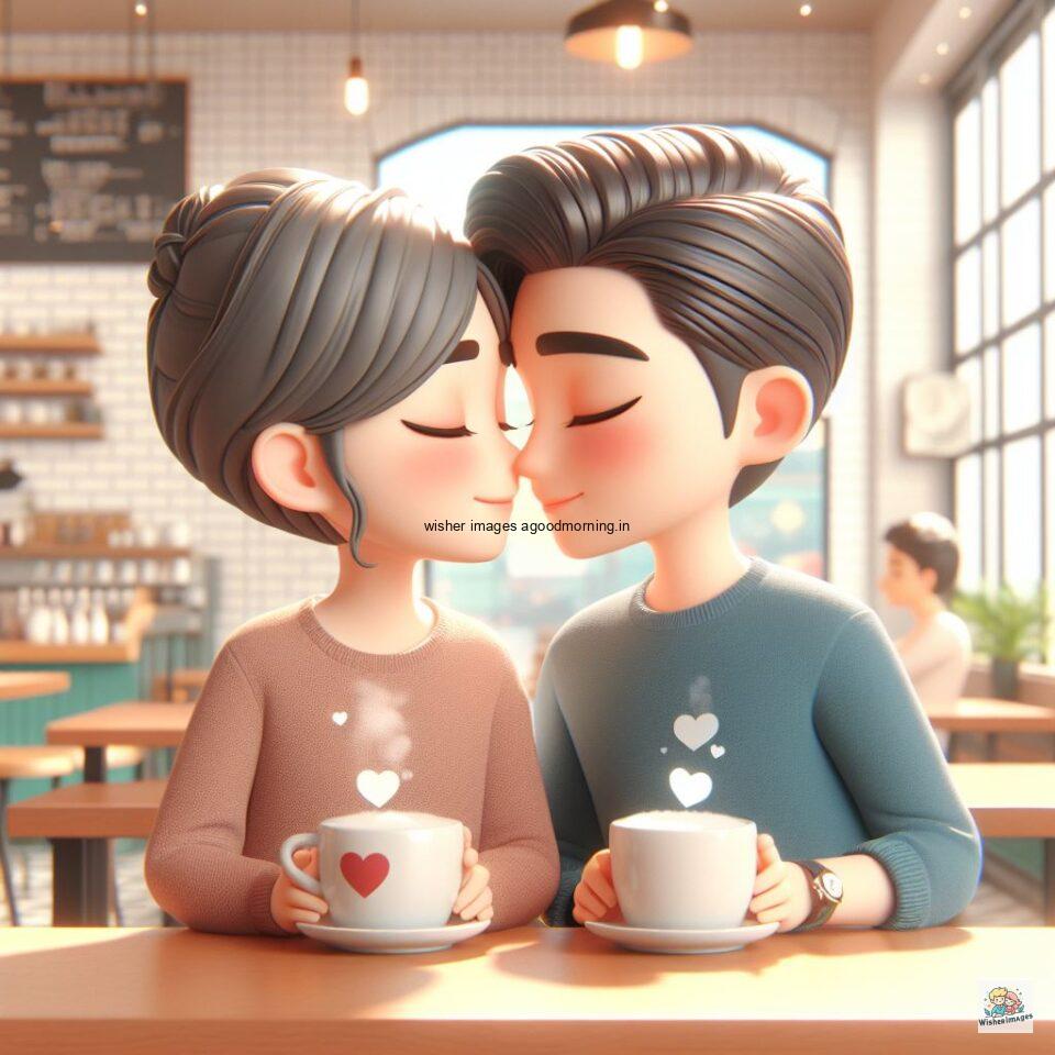 couple love images couple parpose in the middle in the park with flowers d cartoon with love vibes like a Caricature face ()