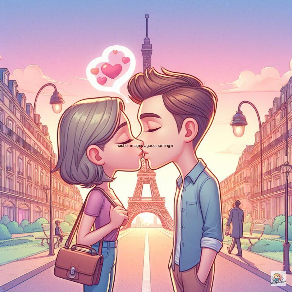 couple love images couple parpose in the middle in the park with flowers d cartoon with love vibes like a Caricature face ()