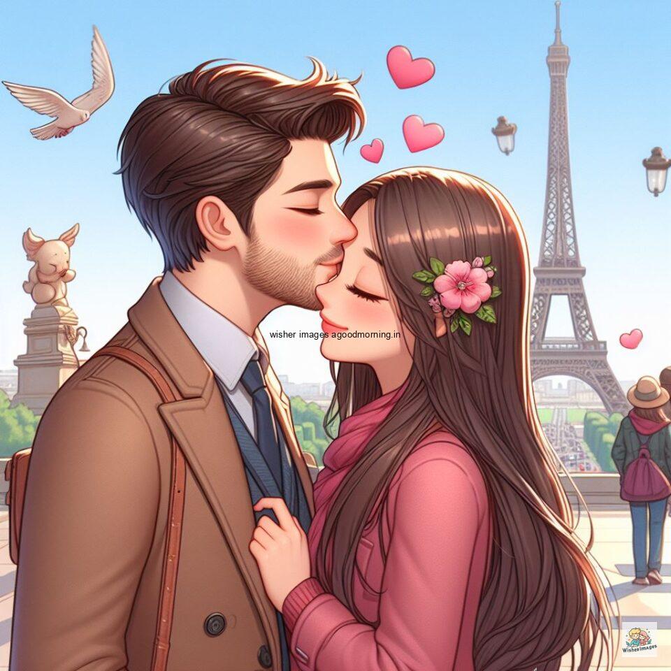 couple love images couple parpose in the middle in the park with flowers d cartoon with love vibes like a Caricature face ()