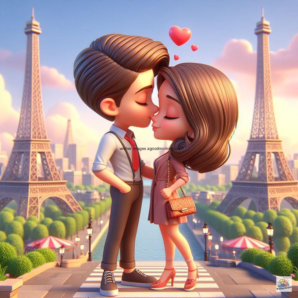 couple love images couple parpose in the middle in the park with flowers d cartoon with love vibes like a Caricature face ()