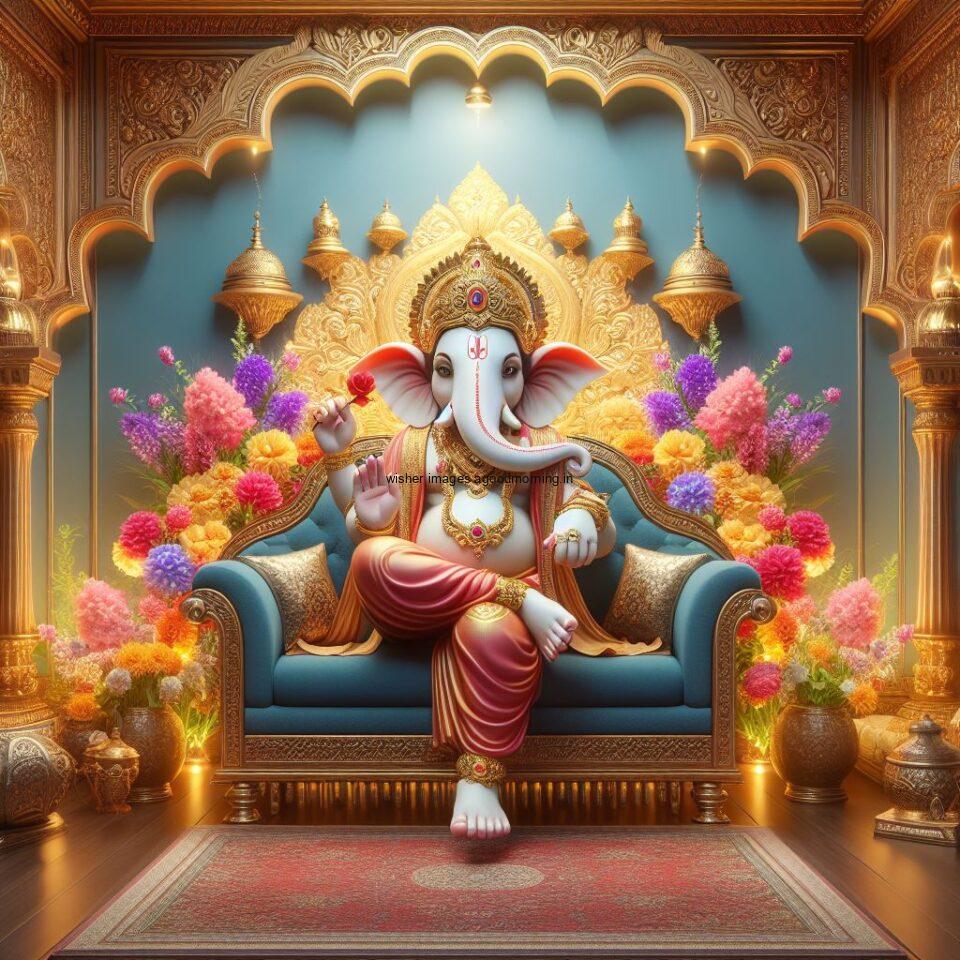 ganesh ji photo hd beautiful background with flowers setup ganesh ji seating the mandir ()