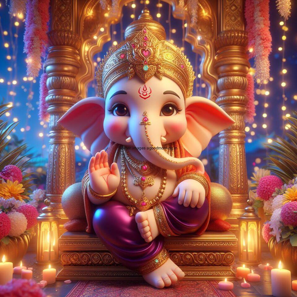 ganesh ji photo hd beautiful background with flowers setup ganesh ji seating the mandir ()