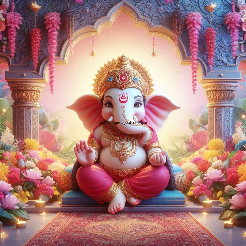 ganesh ji photo hd beautiful background with flowers setup ganesh ji seating the mandir ()