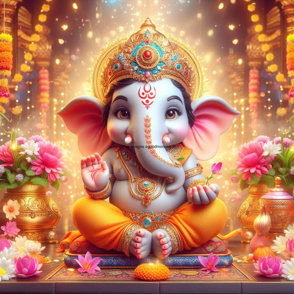 ganesh ji photo hd beautiful background with flowers setup ganesh ji seating the mandir ()