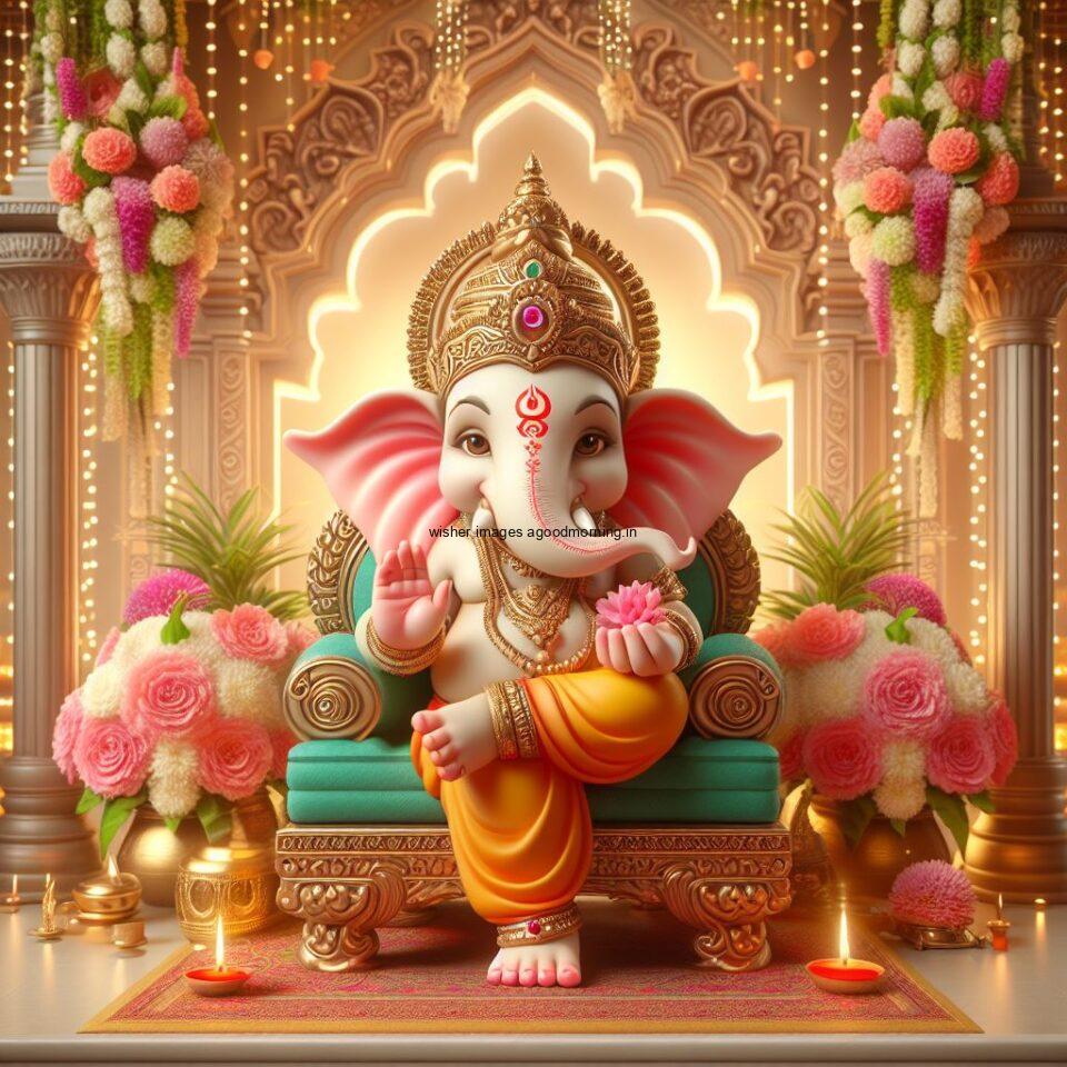 ganesh ji photo hd beautiful background with flowers setup ganesh ji seating the mandir ()