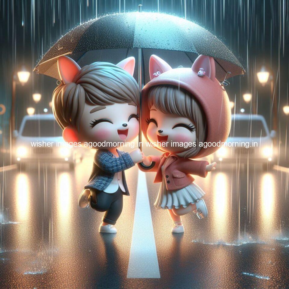 cute d couple dance in the rain in the middle of road enjoy the love movement with amazing lights setup fully d ()