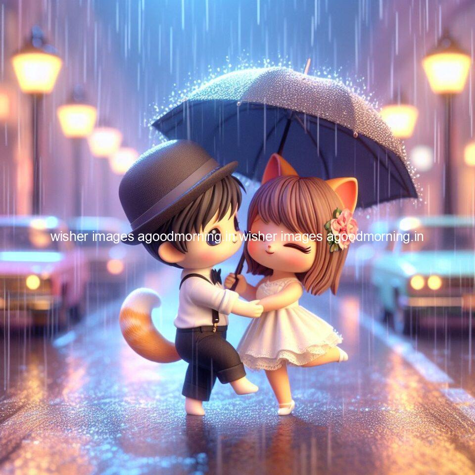 cute d couple dance in the rain in the middle of road enjoy the love movement with amazing lights setup fully d ()