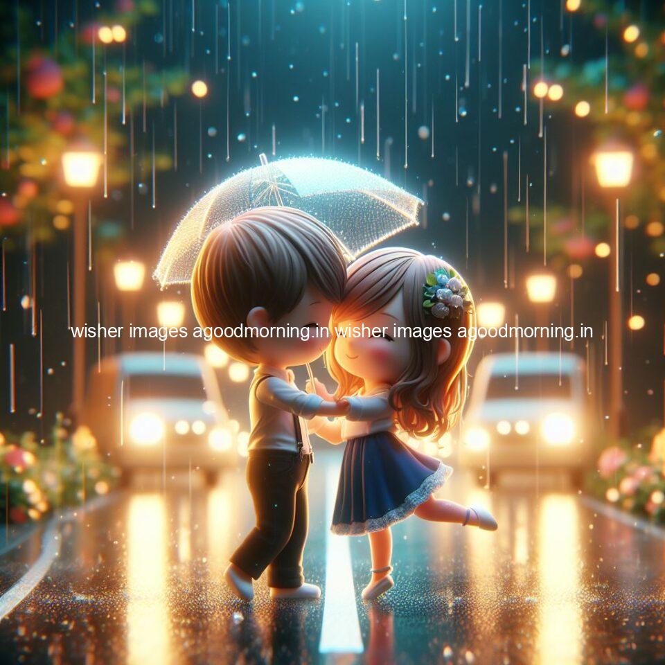 cute d couple dance in the rain in the middle of road enjoy the love movement with amazing lights setup fully d ()