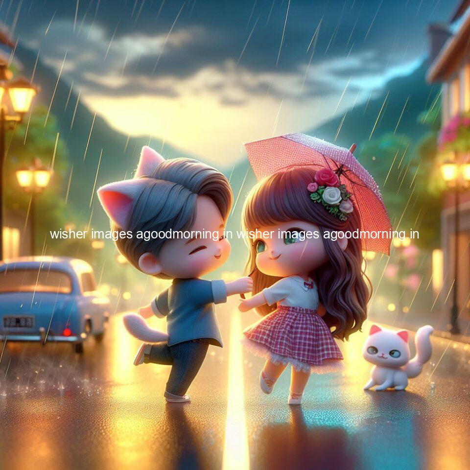 cute d couple dance in the rain in the middle of road enjoy the love movement with amazing lights setup fully d ()