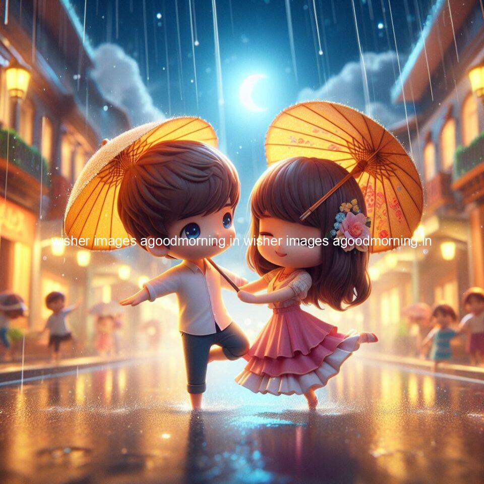 cute d couple dance in the rain in the middle of road enjoy the love movement with amazing lights setup fully d ()