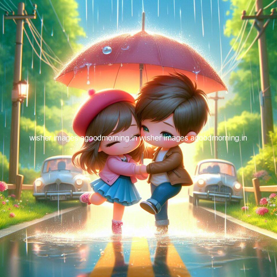 cute d couple dance in the rain in the middle of road enjoy the love movement with amazing lights setup fully d ()