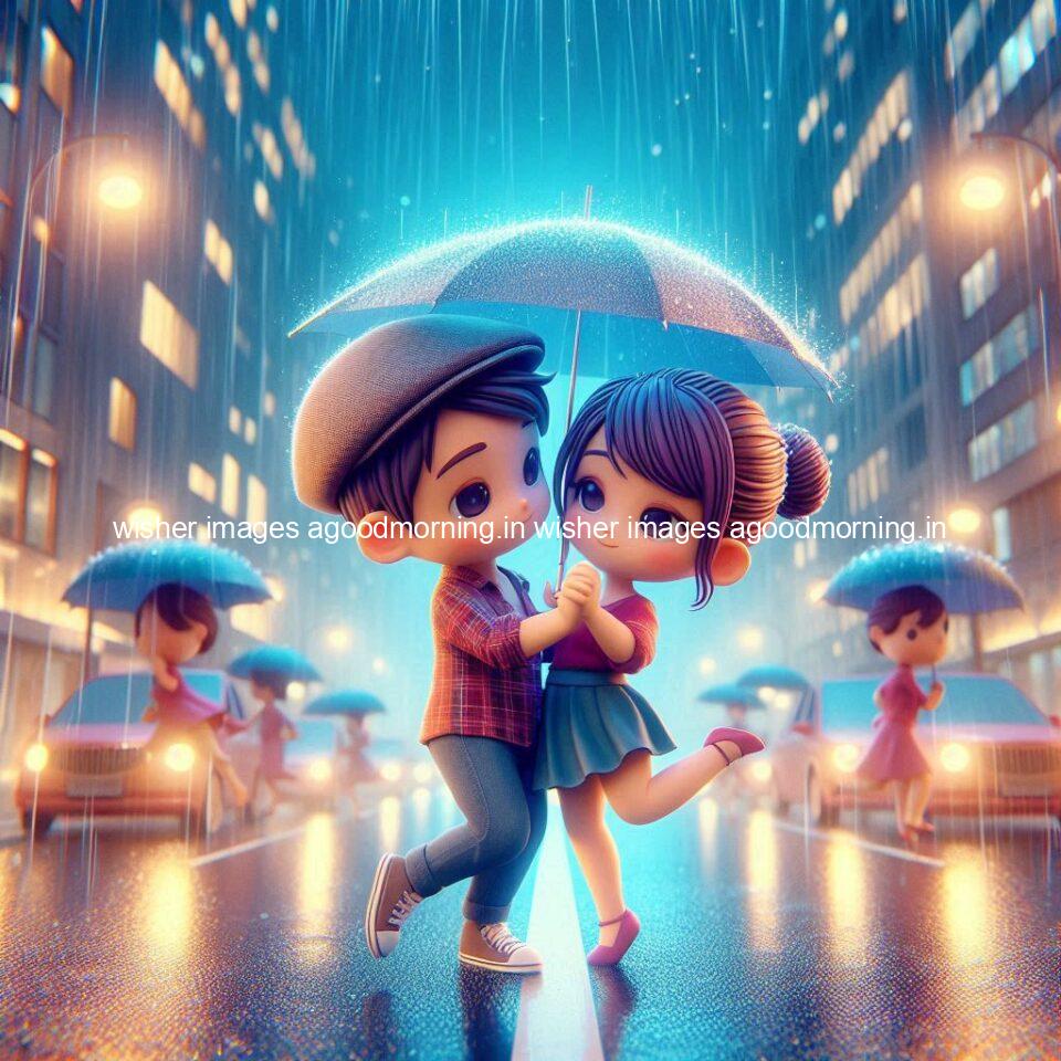 cute d couple dance in the rain in the middle of road enjoy the love movement with amazing lights setup fully d ()