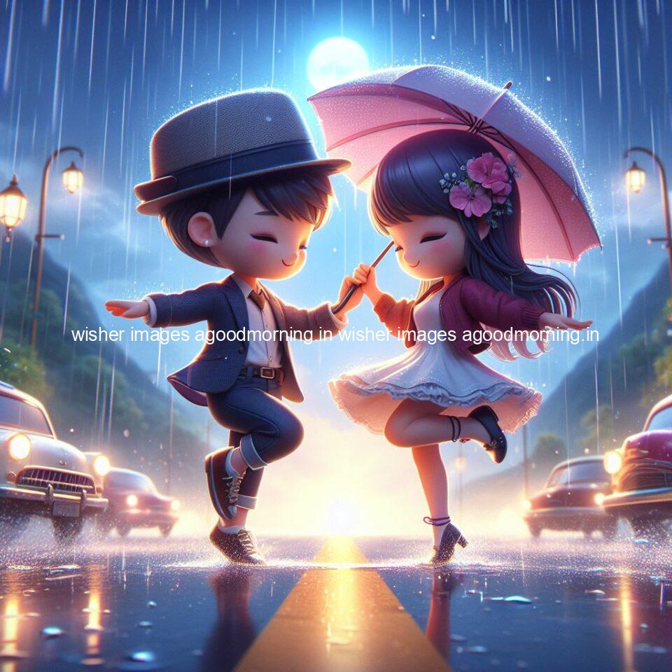 cute d couple dance in the rain in the middle of road enjoy the love movement with amazing lights setup fully d ()