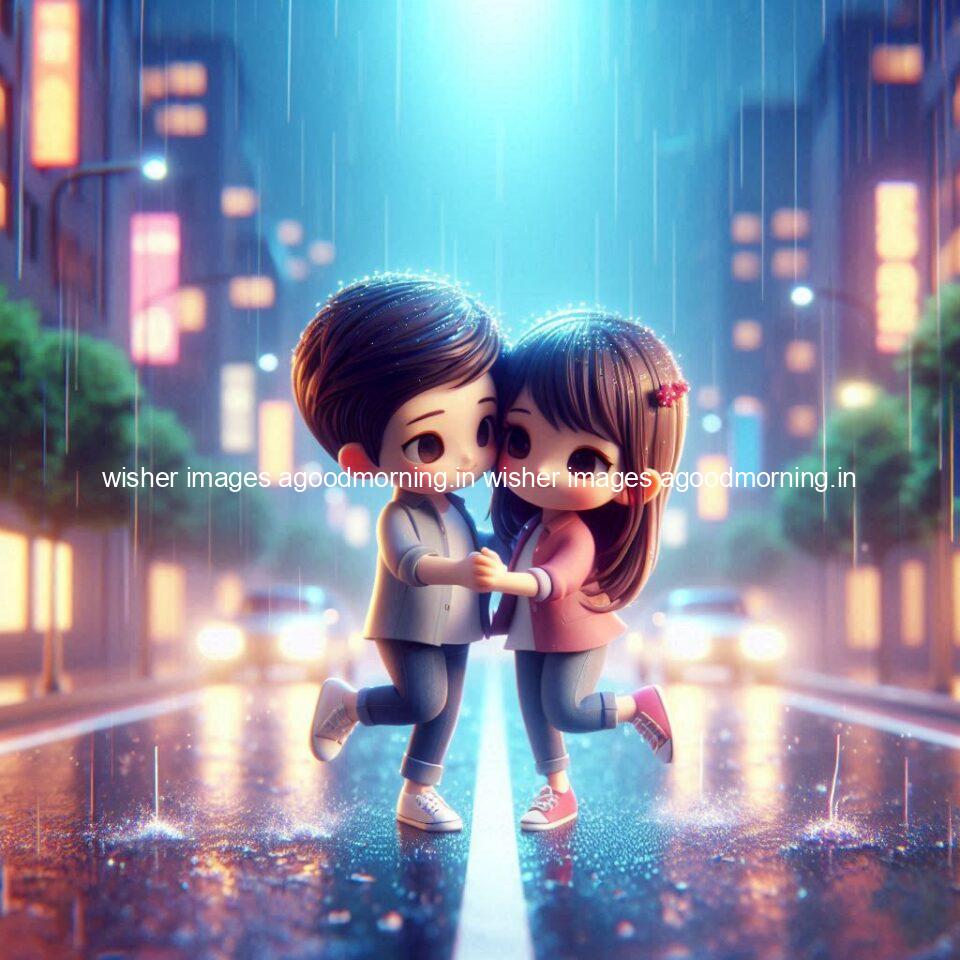 cute d couple dance in the rain in the middle of road enjoy the love movement with amazing lights setup fully d ()