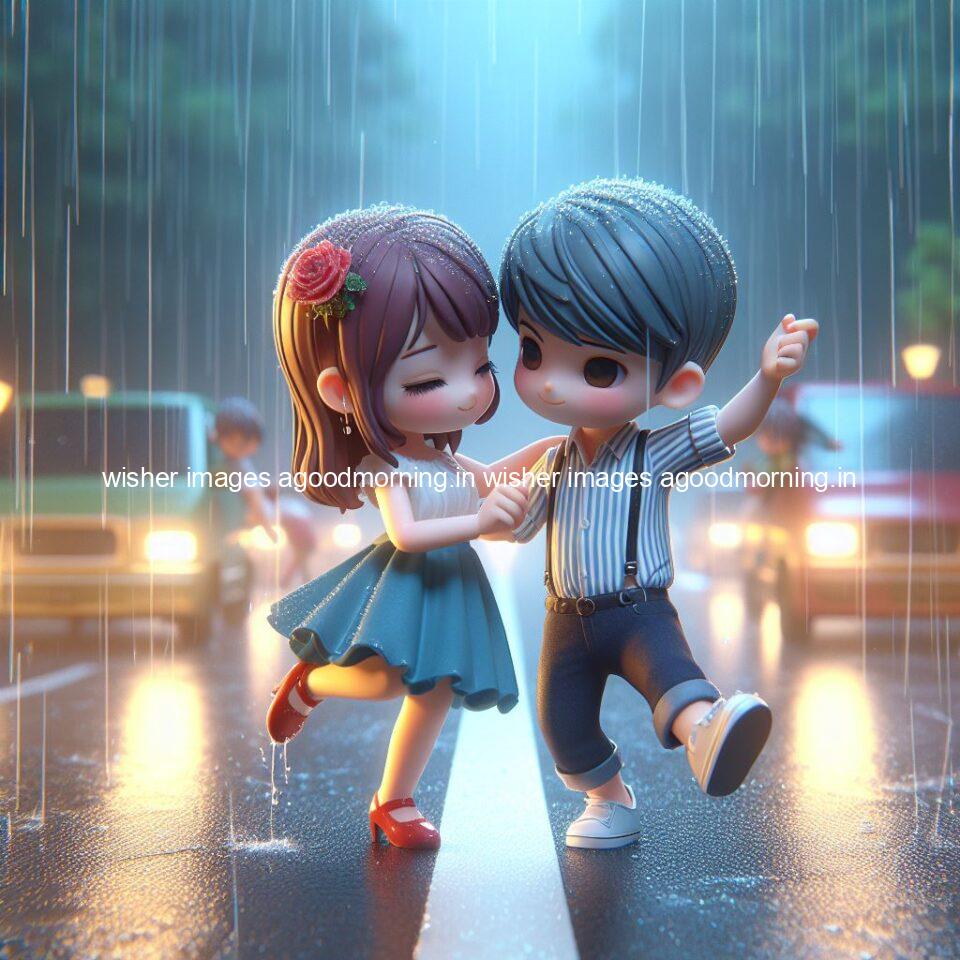 cute d couple dance in the rain in the middle of road enjoy the love movement with amazing lights setup fully d ()