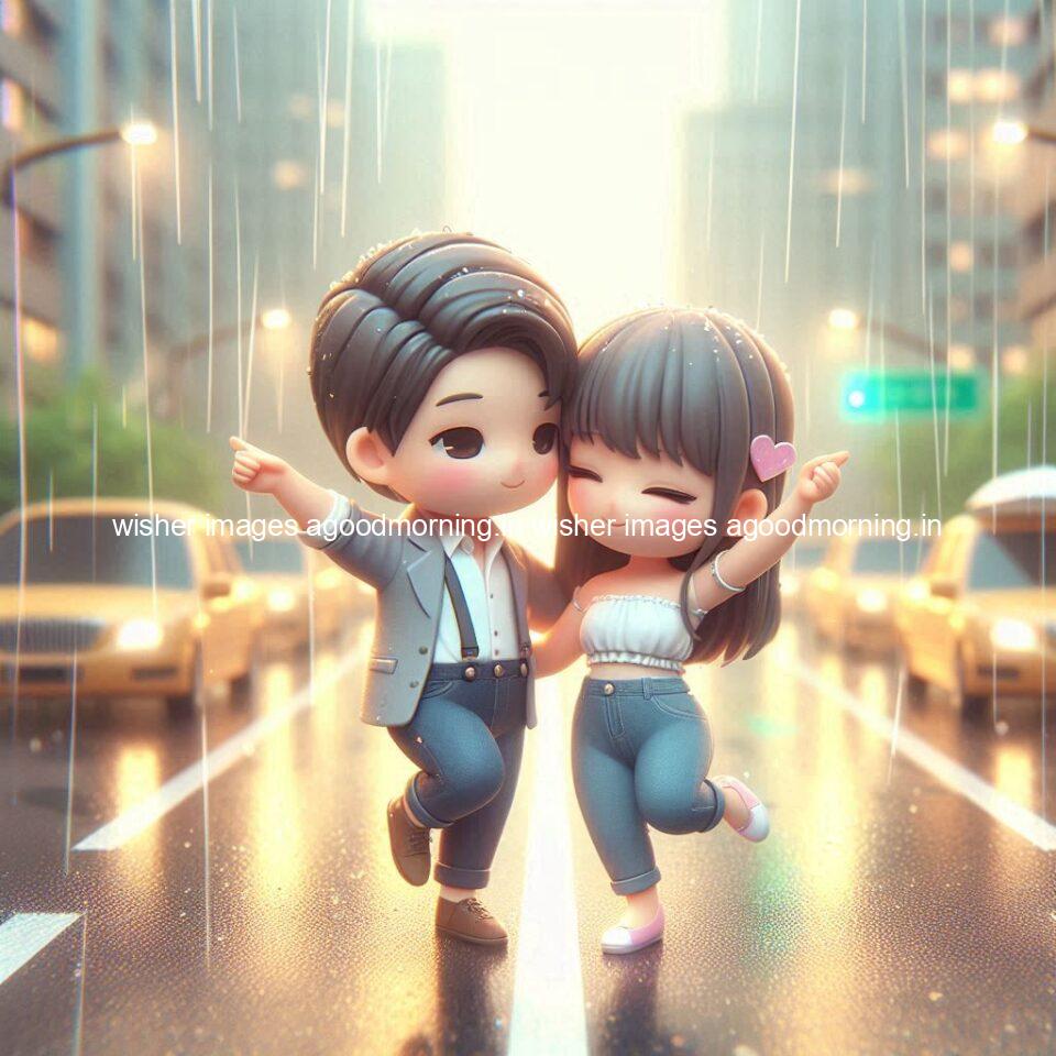 cute d couple dance in the rain in the middle of road enjoy the love movement with amazing lights setup fully d ()