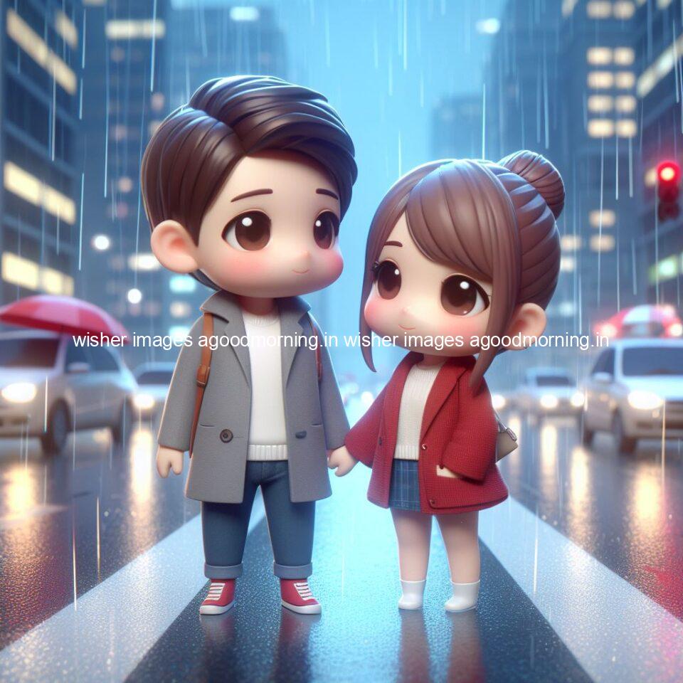 cute d couple dance in the rain in the middle of road enjoy the love movement with amazing lights setup fully d ()