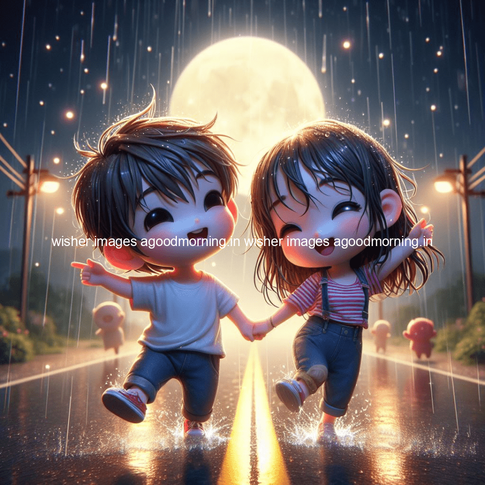 cute d couple dance in the rain in the middle of road enjoy the love movement with amazing lights setup fully d ()