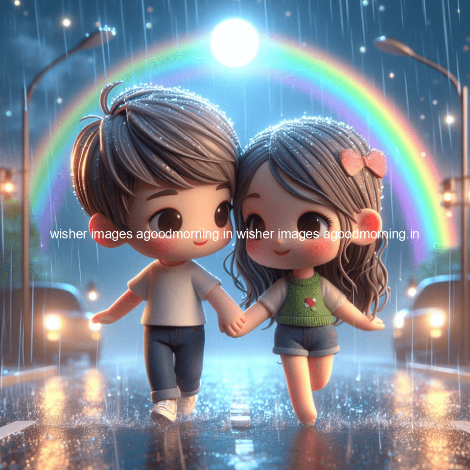 cute d couple dance in the rain in the middle of road enjoy the love movement with amazing lights setup fully d ()