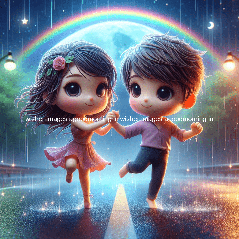 cute d couple dance in the rain in the middle of road enjoy the love movement with amazing lights setup fully d ()