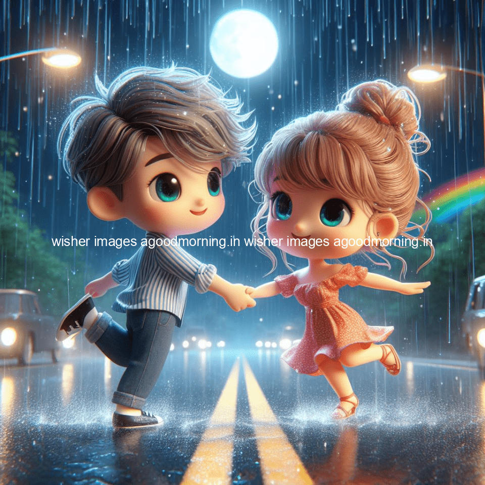 cute d couple dance in the rain in the middle of road enjoy the love movement with amazing lights setup fully d ()