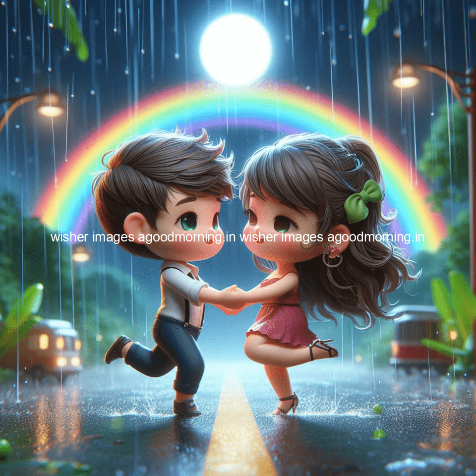 cute d couple dance in the rain in the middle of road enjoy the love movement with amazing lights setup fully d ()