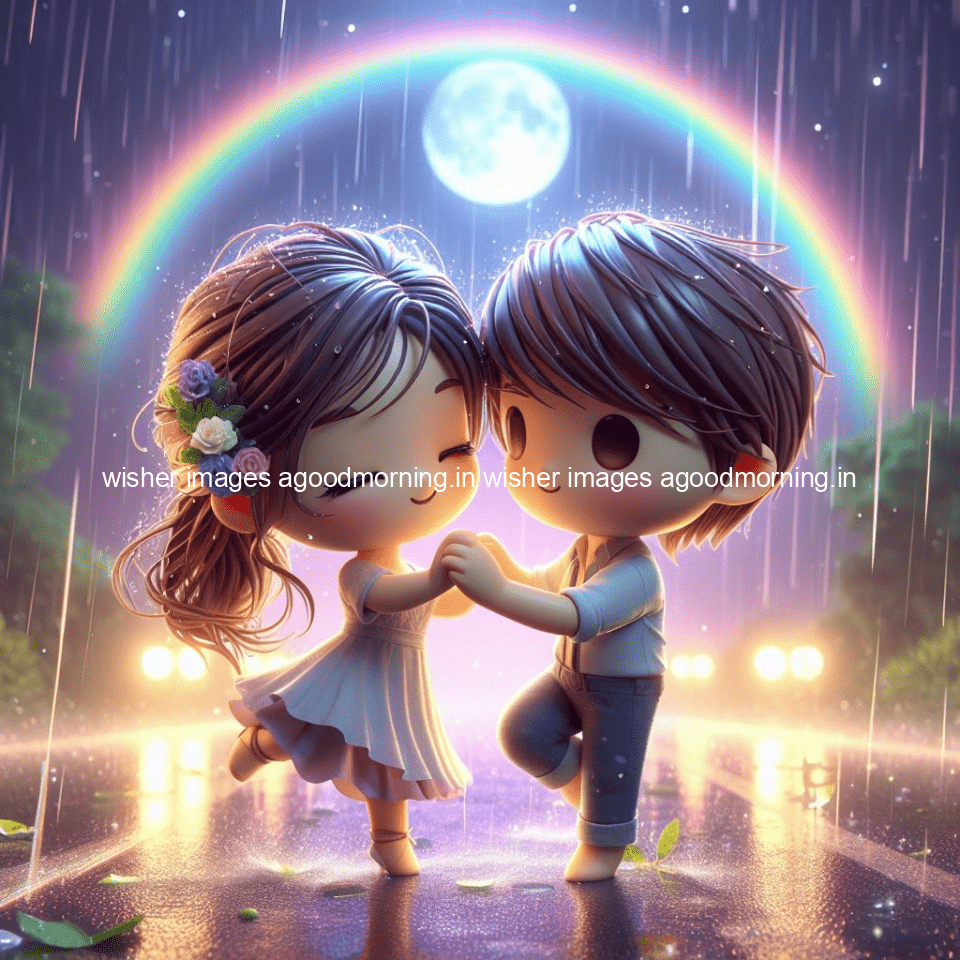 cute d couple dance in the rain in the middle of road enjoy the love movement with amazing lights setup fully d ()