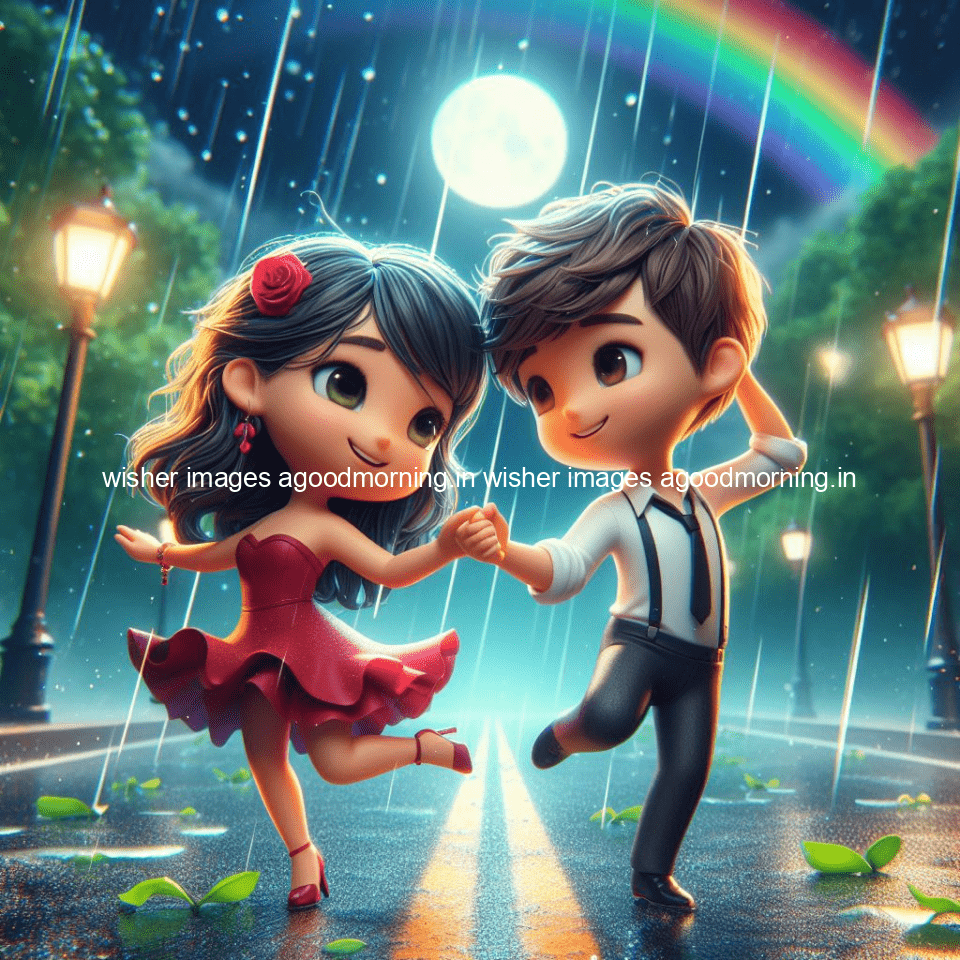 cute d couple dance in the rain in the middle of road enjoy the love movement with amazing lights setup fully d ()