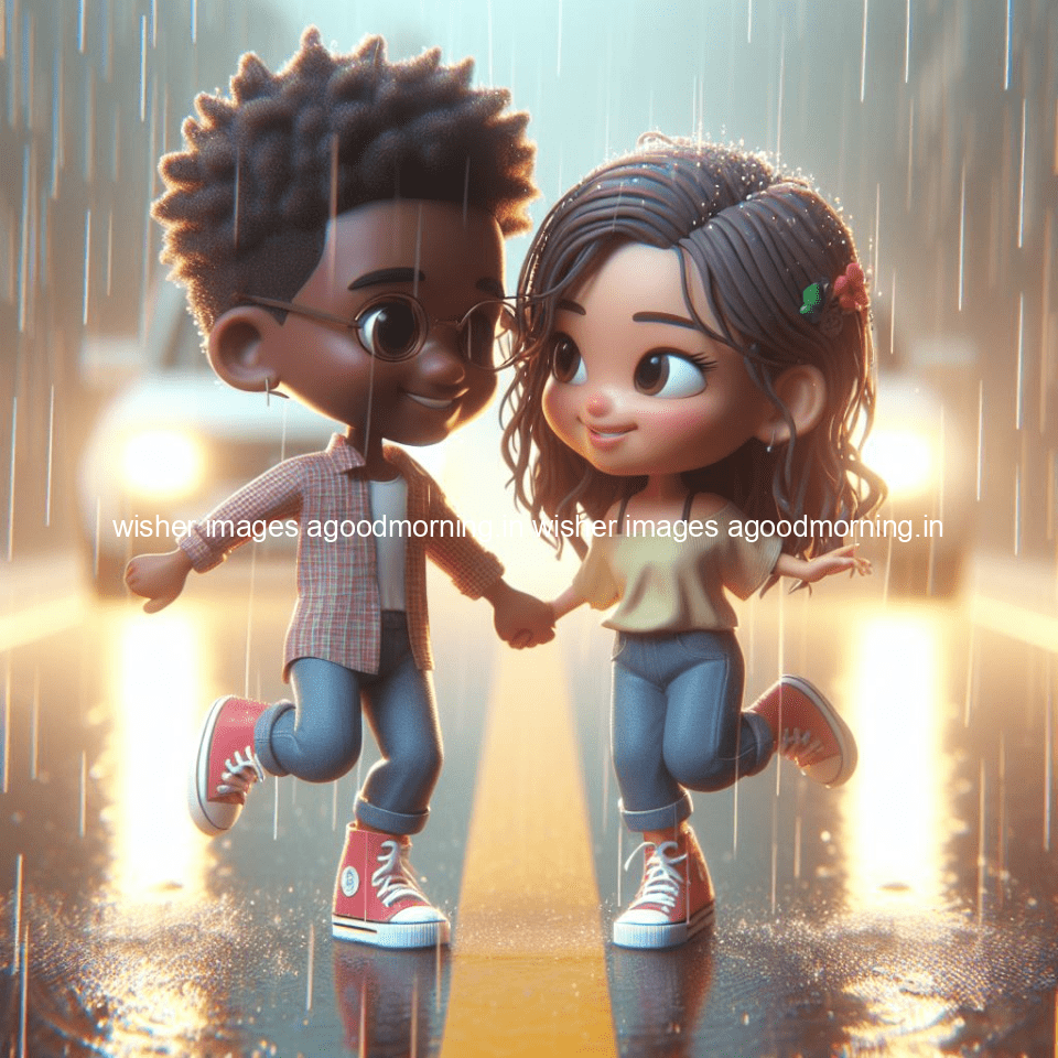 cute d couple dance in the rain in the middle of road enjoy the love movement with amazing lights setup fully d ()