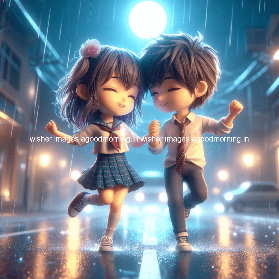 cute d couple dance in the rain in the middle of road enjoy the love movement with amazing lights setup fully d ()