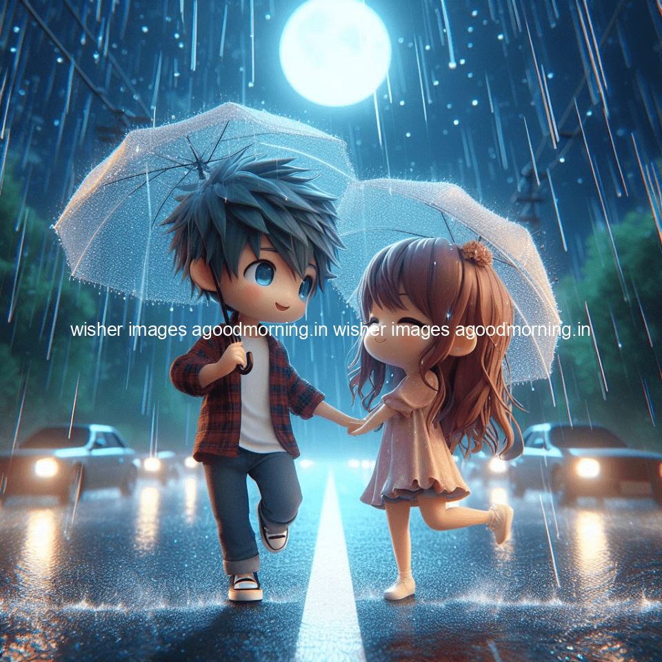 cute d couple dance in the rain in the middle of road enjoy the love movement with amazing lights setup fully d ()