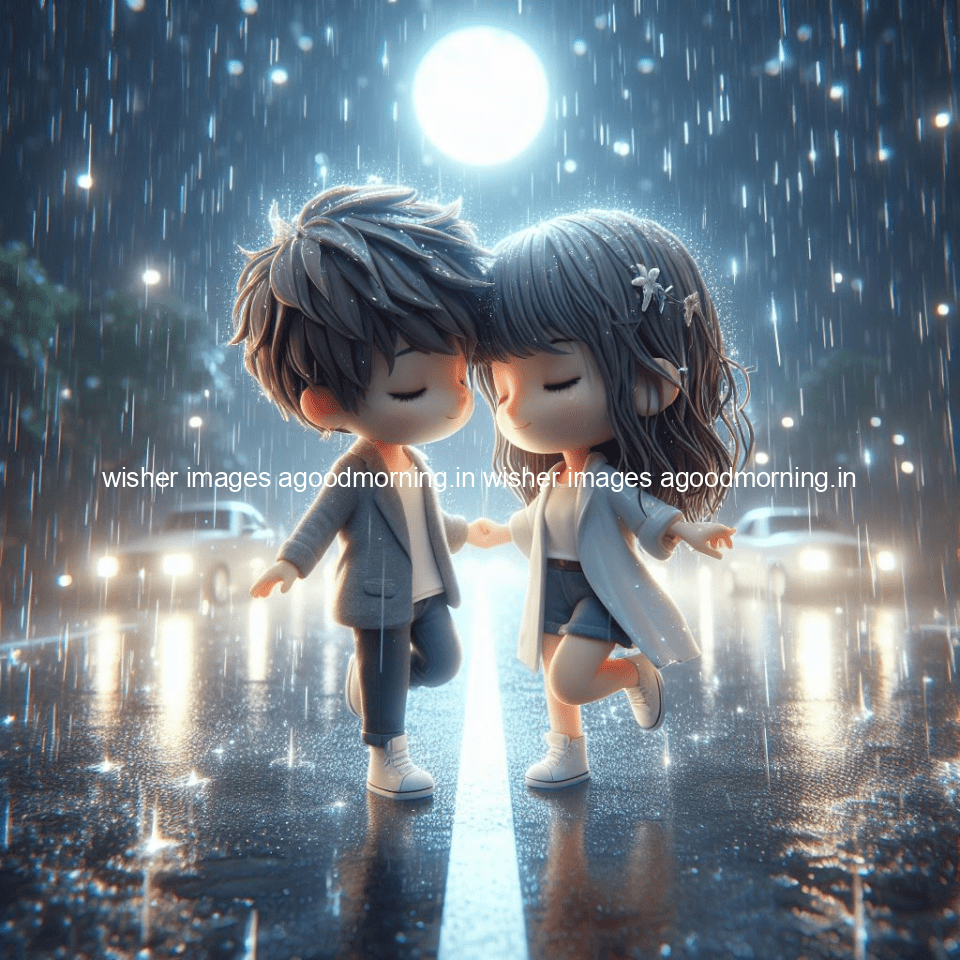 cute d couple dance in the rain in the middle of road enjoy the love movement with amazing lights setup fully d ()