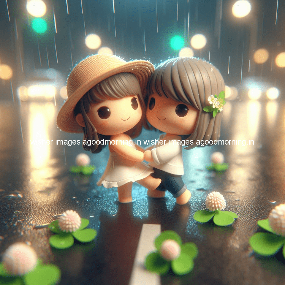 cute d couple dance in the rain in the middle of road enjoy the love movement with amazing lights setup fully d ()