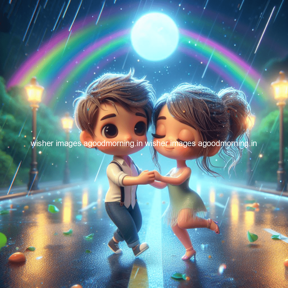 cute d couple dance in the rain in the middle of road enjoy the love movement with amazing lights setup fully d ()