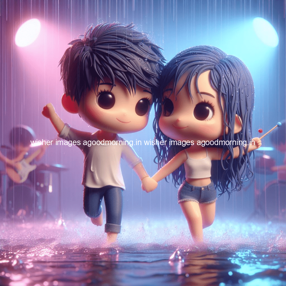 cute d couple dance in the rain in the middle of road enjoy the love movement with amazing lights setup fully d ()