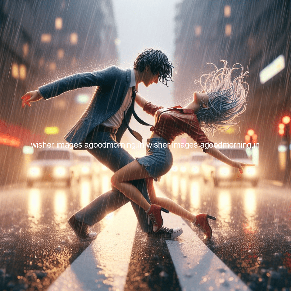 cute d couple dance in the rain in the middle of road enjoy the love movement with amazing lights setup fully d ()