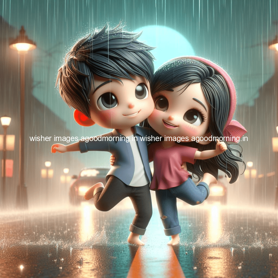 cute d couple dance in the rain in the middle of road enjoy the love movement with amazing lights setup fully d ()