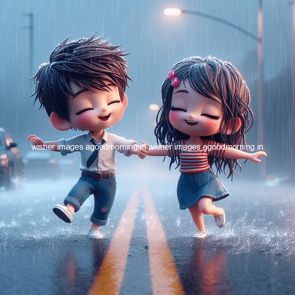 cute d couple dance in the rain in the middle of road enjoy the love movement with amazing lights setup fully d ()