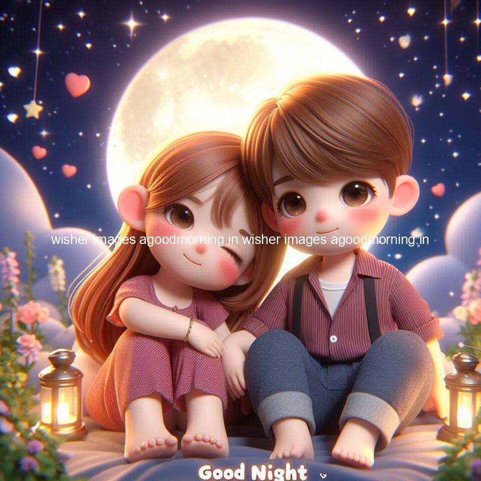 good Night images with couple cute d couple is seating together with night vibes blue agoodmorning ()