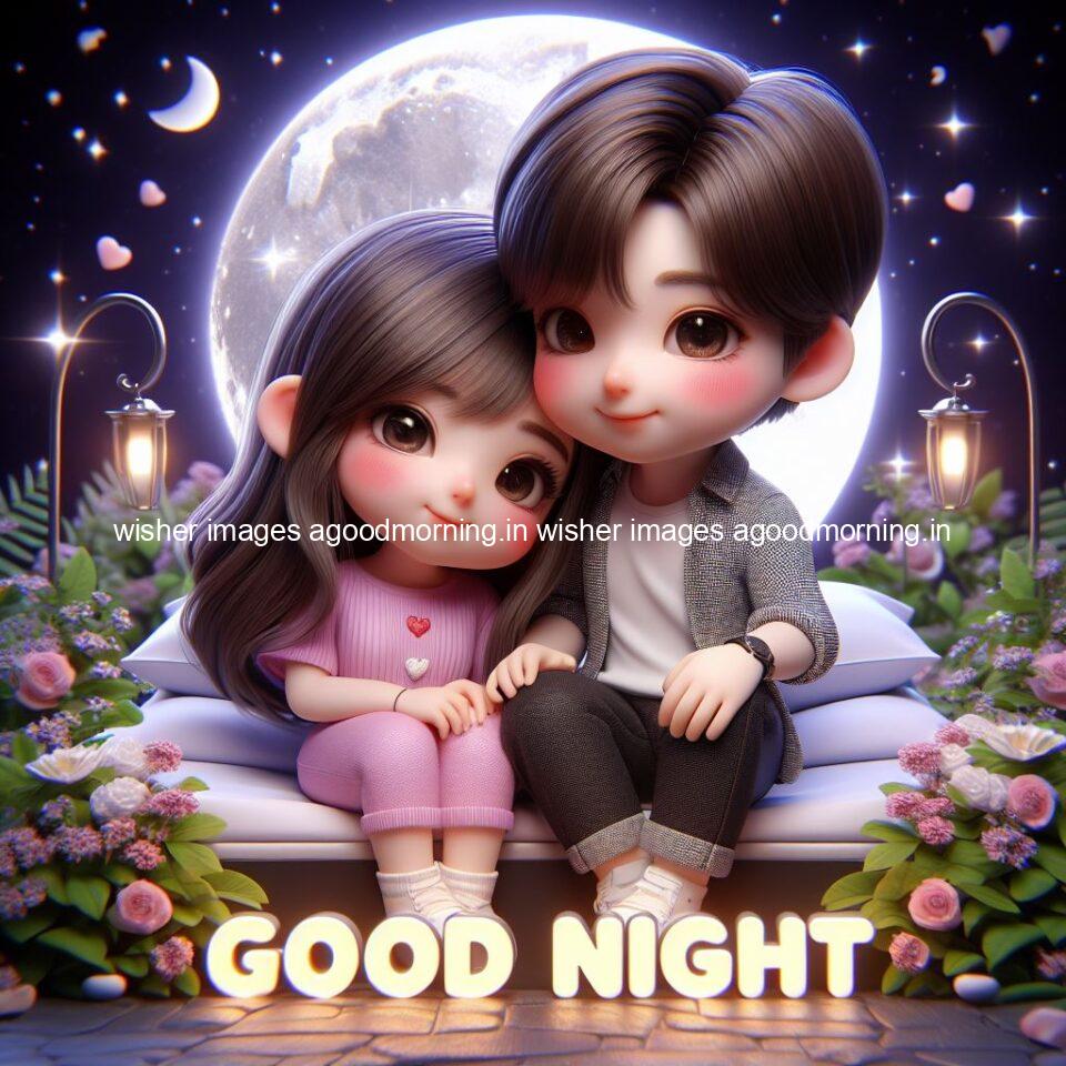 good Night images with couple cute d couple is seating together with night vibes blue agoodmorning ()