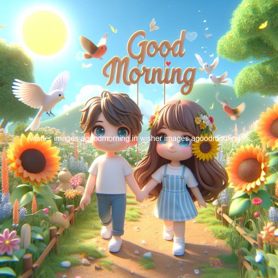 good morning couple images couple is walking in garden with all around flowers are placed with butterfly morning vibes ()