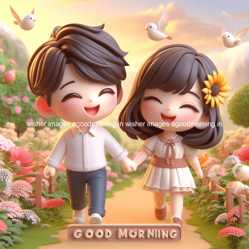 good morning couple images couple is walking in garden with all around flowers are placed with butterfly morning vibes ()