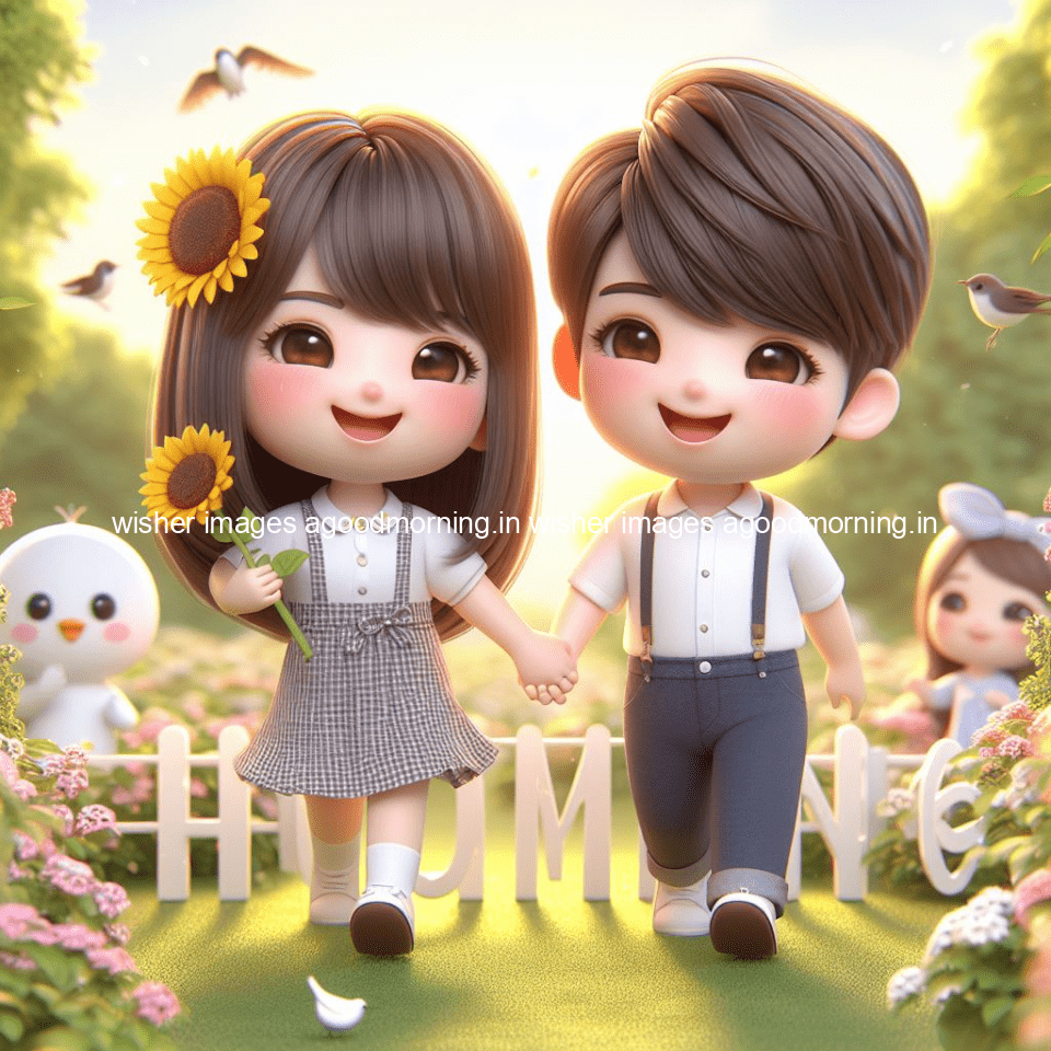 good morning couple images couple is walking in garden with all around flowers are placed with butterfly morning vibes ()